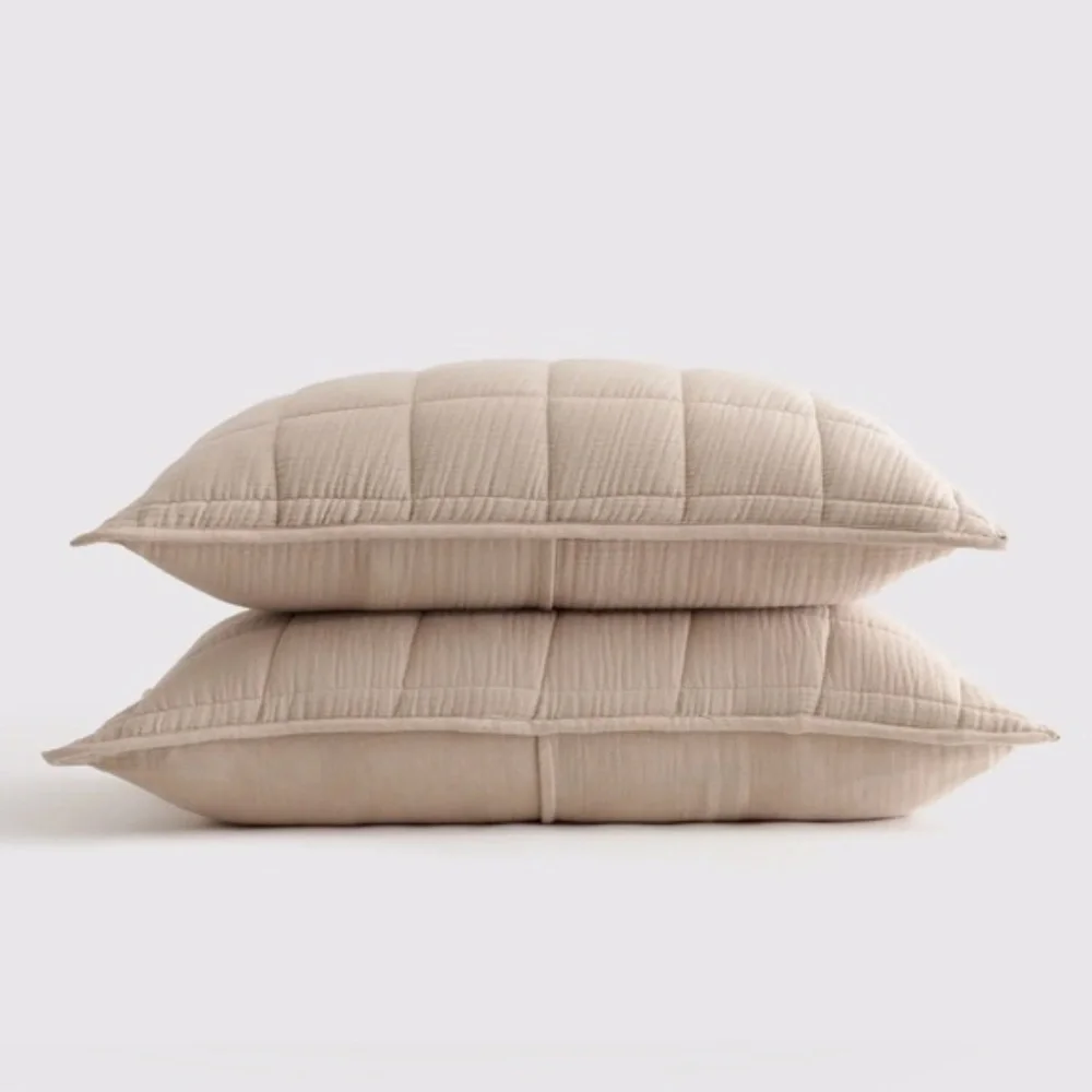 NWOT Quince Organic Airy Gauze Box Quilt King Sham Set in Dune (Tan)